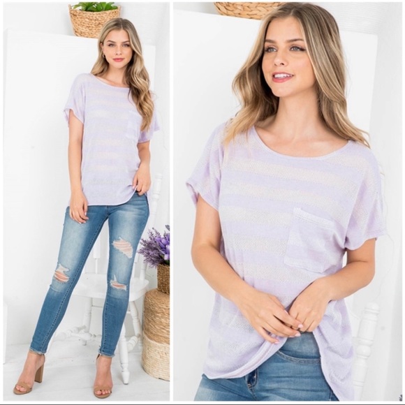 “CY Fashion” Soft Lilac Striped Tunic Top w/ pocket - Picture 2 of 4